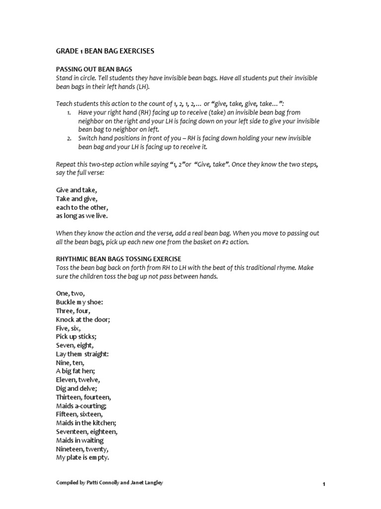 GAMESgrade 1 Bean Bag Activities 2017 Final PDF