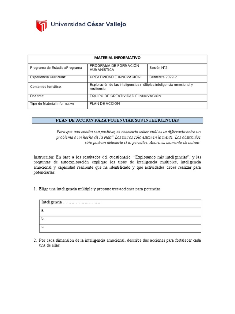 Plan de Accion 2 | PDF | Inteligencia | Las emociones