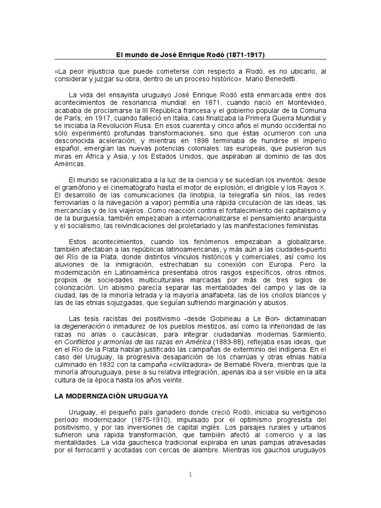El Mundo de José Enrique Rodó | PDF | Uruguay | Crítica literaria