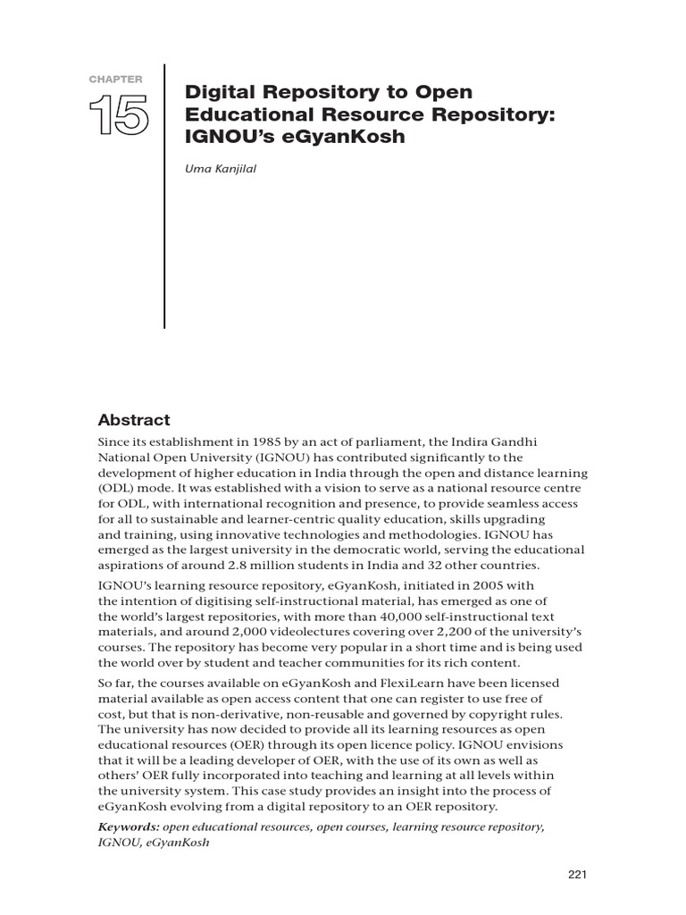 Digital Repository To Open Educational Resource Repository Ignou'S