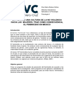 La Falta de Una Cultura de La No Violencia Hacia Las Mujeres Trae Como Consecuencia, El Feminicidio en Mexico