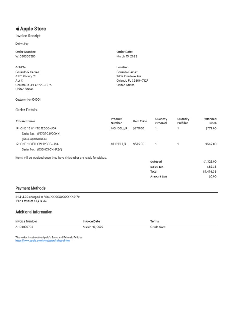 View Duplicate Invoice Apple PDF Receipt Invoice