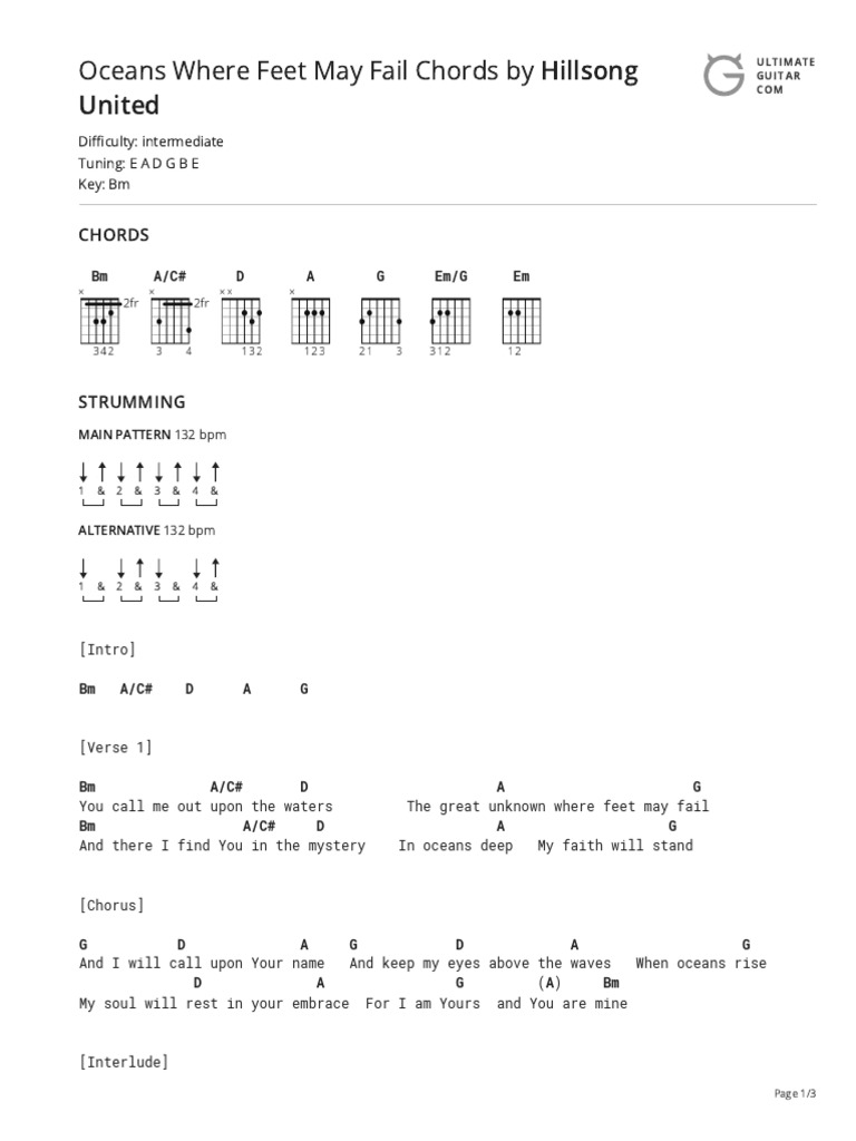 Oceans Where Feet May Fail Chords by Hillsong Unitedtabs at Ultimate