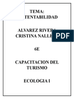Tema: Sustentabilidad Alvarez Rivera Cristina Nallely 6E Capacitacion Del Turismo Ecologia I