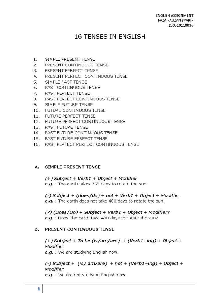Overview of 16 English Tenses | PDF | Grammatical Tense | Perfect (Grammar)