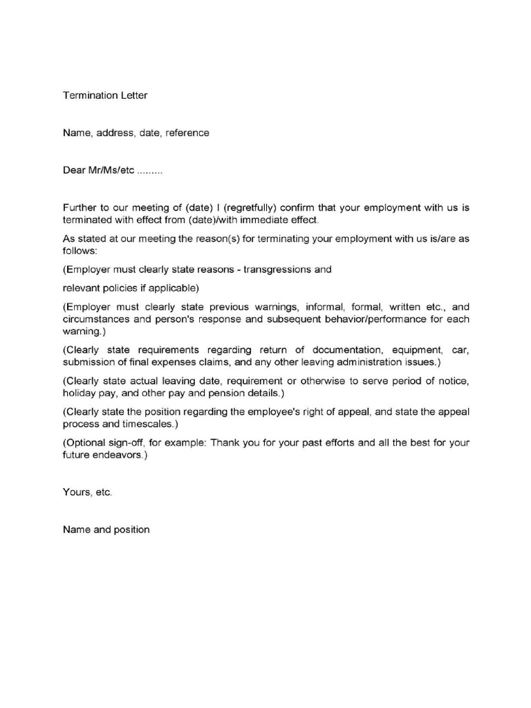 Termination Letter Template 01 | PDF