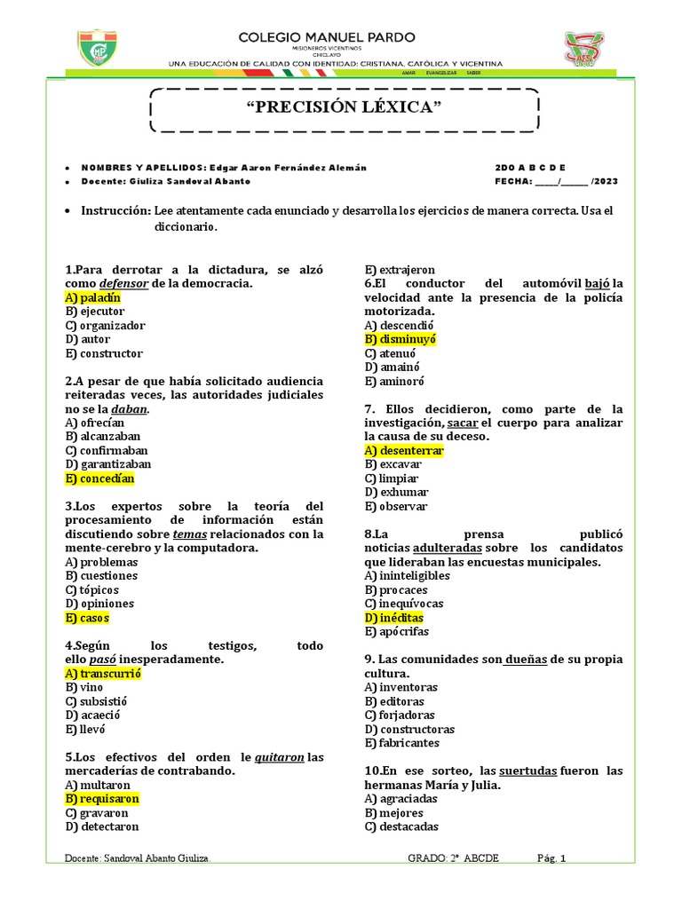 Ejercicios de Precisión Léxica y Expresión | PDF | Derechos humanos ...