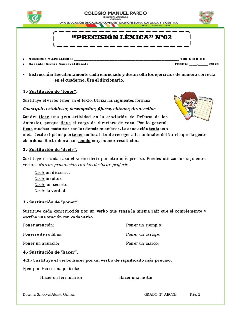 Ejercicios de Sustitución Verbal | PDF | Artes del Lenguaje y ...
