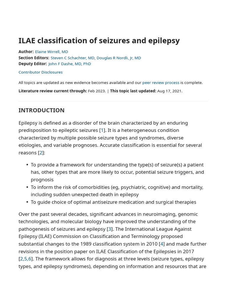 ILAE classification of seizures and epilepsy UpToDate PDF