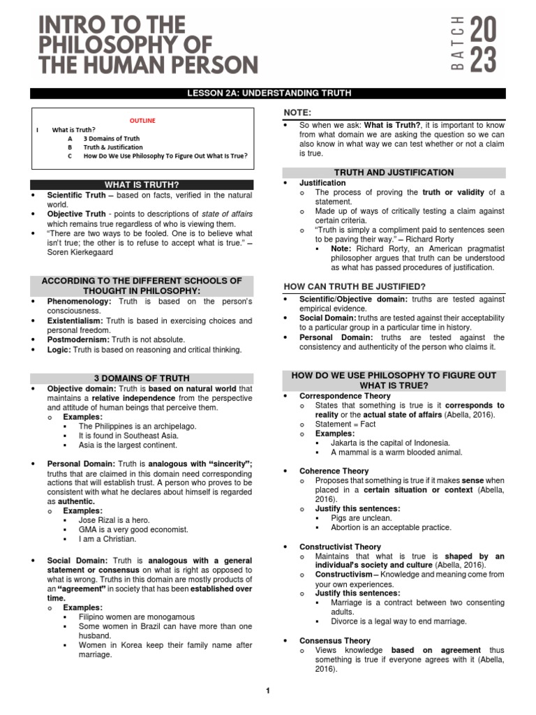 Lesson 2a - Understanding Truth | PDF | Truth | Theory