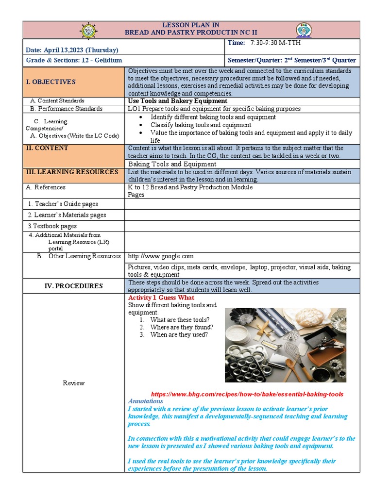 COT Bread and Pastry PDF Learning Curriculum