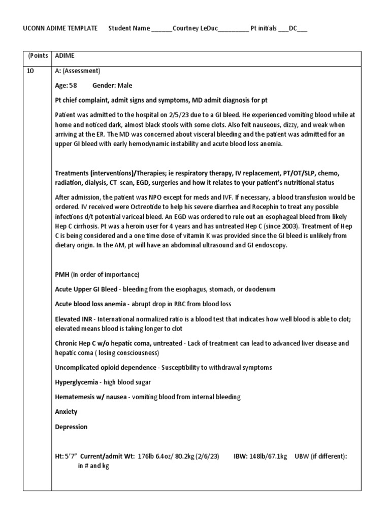UConn ADIME Template for GI Bleed Patient | PDF | Dieting | Weight Loss