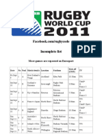 French Rugby World Cup Television Schedule