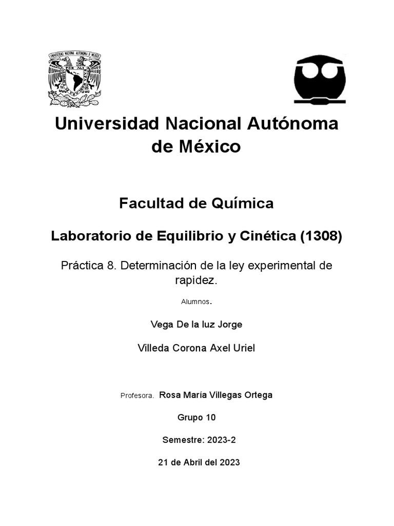 Practica 8 EyC | PDF | Cinética química | Química