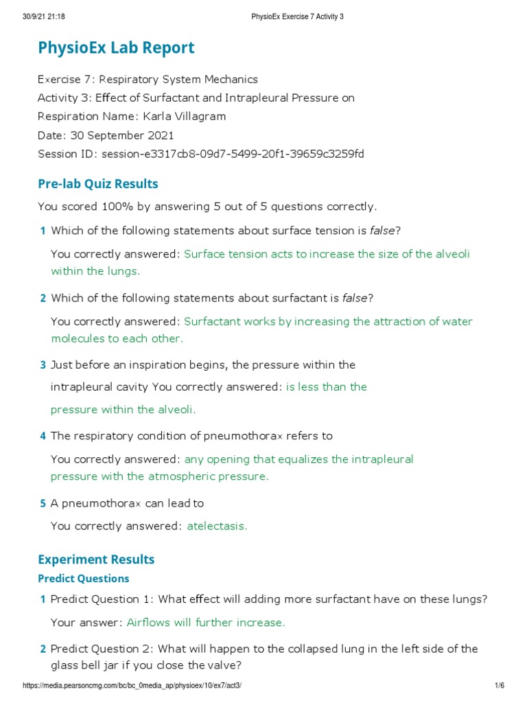 PhysioEx Exercise 7 Activity 3 | PDF | Respiratory System | Lung