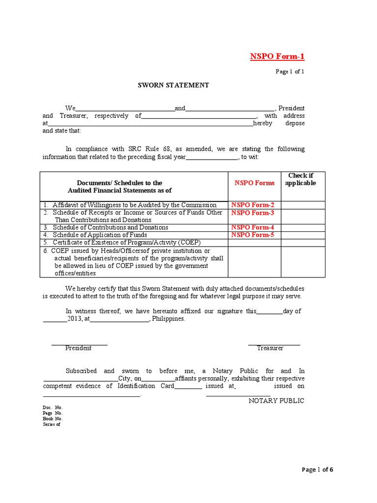 NSPO Forms and Compliance Guidelines | PDF | Affidavit | Government
