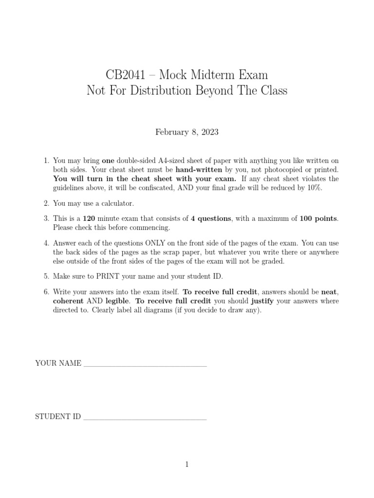 CB2041 Mock Midterm Exam Guidelines | PDF | Profit (Economics ...