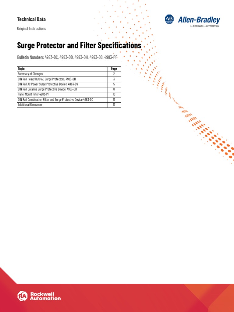 Surge Protector and Filter Specifications Technical Data PDF