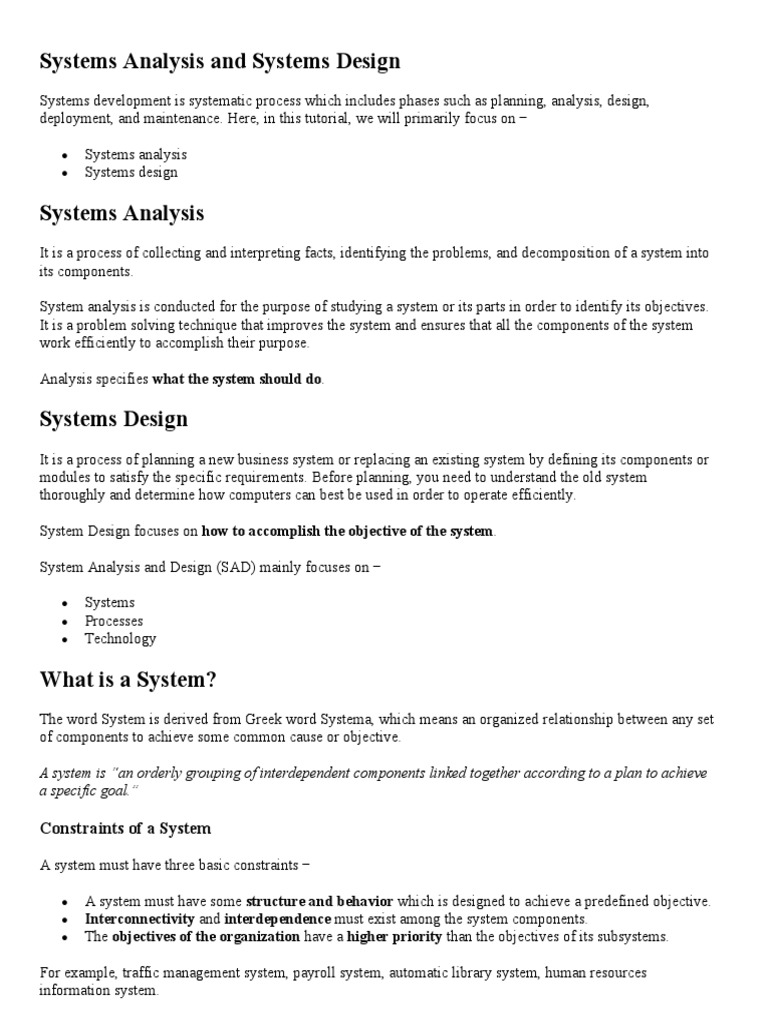 Systems Analysis and Systems Design: Constraints of A System | PDF ...