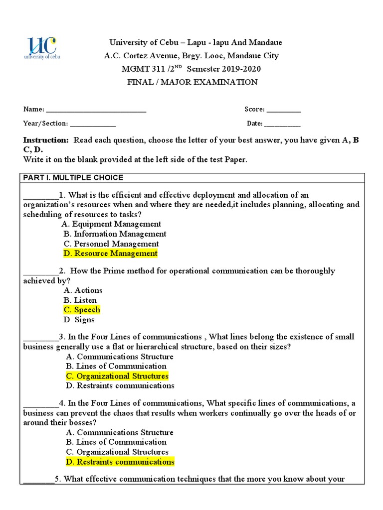Bsmt Mgmt 311 Final Major Exam With Ans Pdf Risk Communication