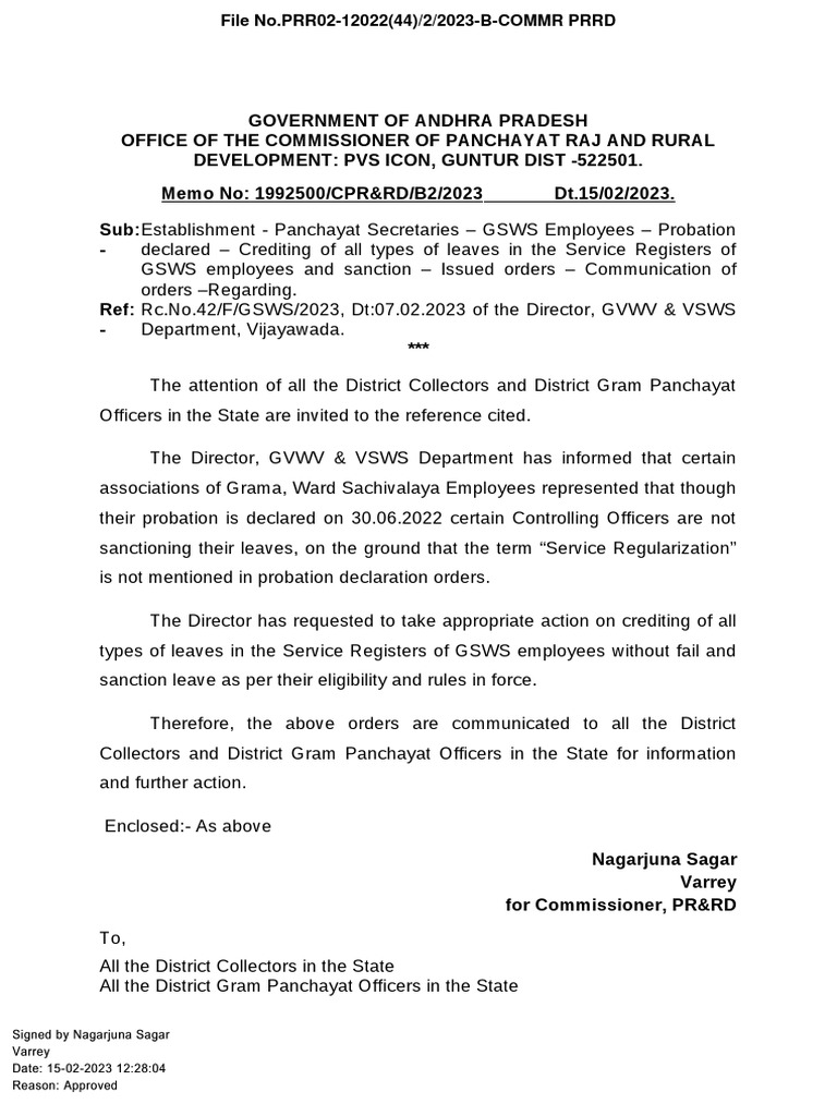 GSWS Leave Application Guidelines | PDF