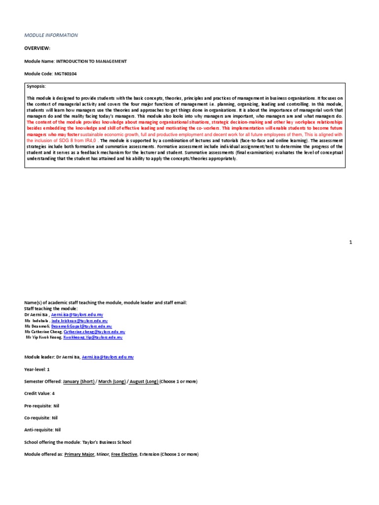 Module Information Overview PDF Turnitin Learning