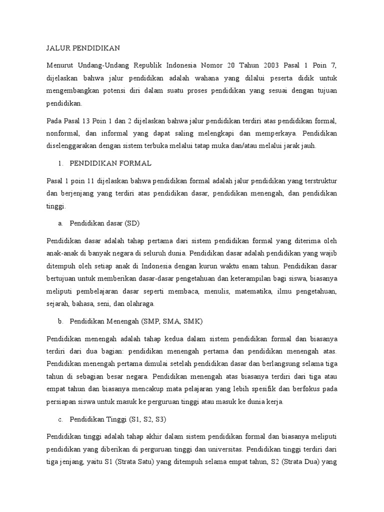 Jalur Pendidikan di Indonesia | PDF | Kesehatan Holistik