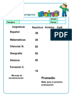 Asignaturas Español Reactivos Aciertos Calif. 25 Matemáticas 25 Ciencias N. 20 Geografía 20 Historia 20 Formación C. 15