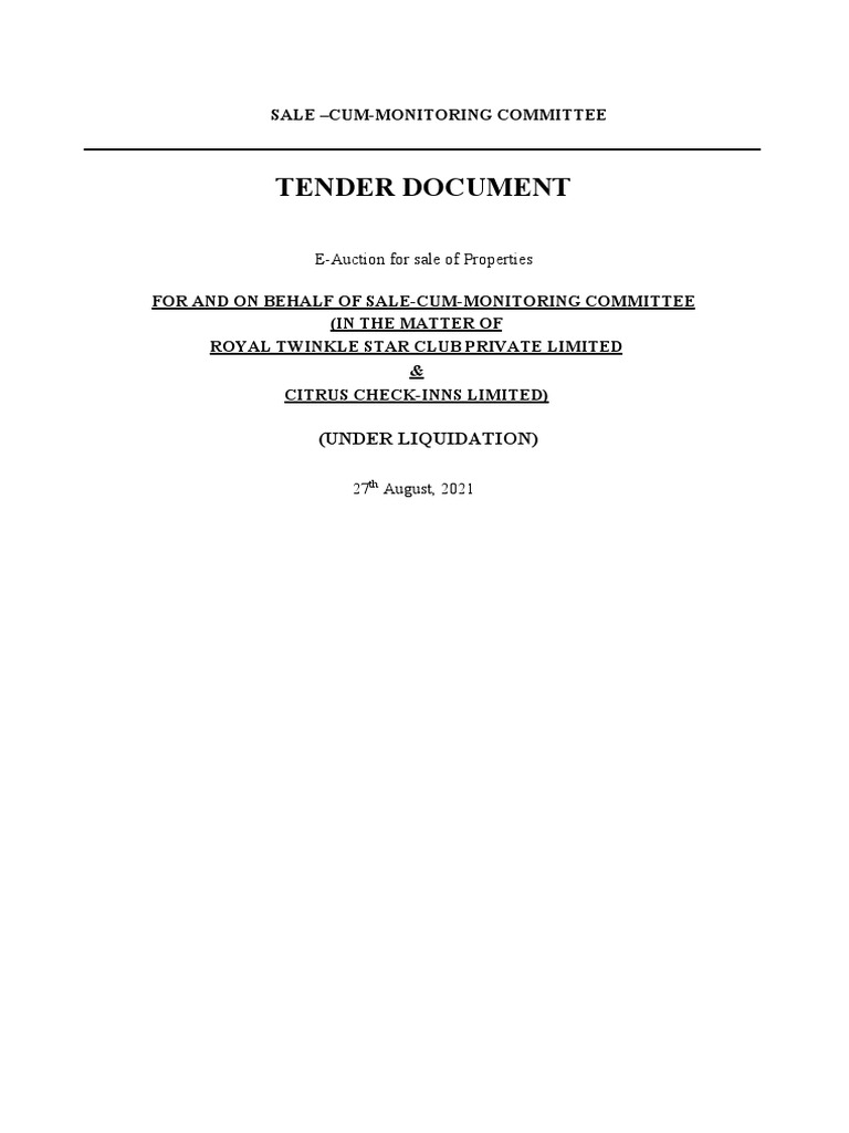 Tender Document 27-08-2021 | PDF | Auction | Limited Liability Partnership