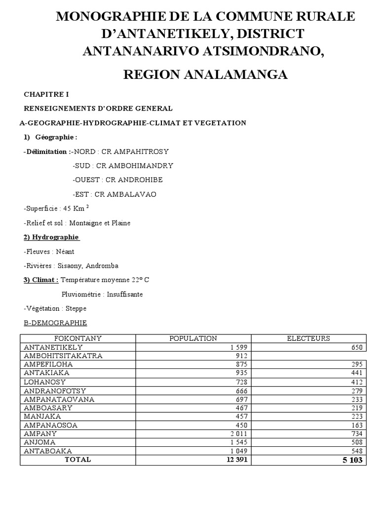 Monographie de La Commune Rurale D | PDF