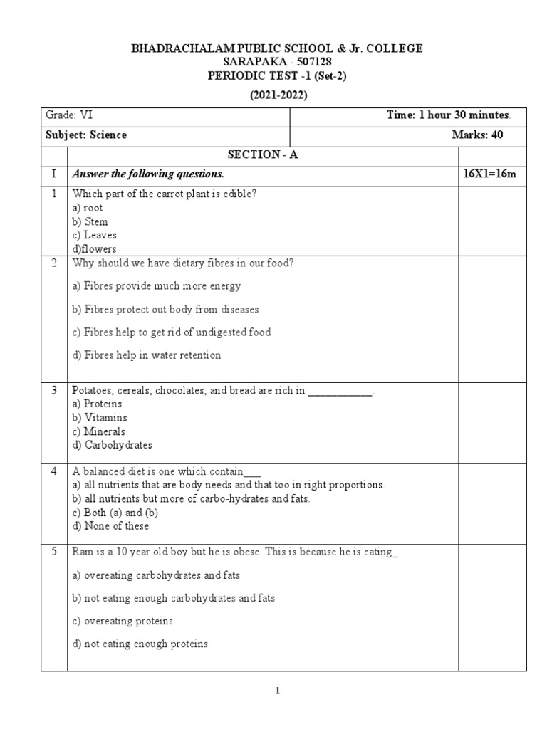 Answer The Following Questions PDF Vitamin Vegetables