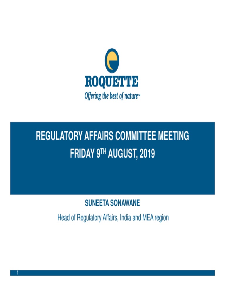 Regulatory Affairs Committee Meeting Friday 9 AUGUST, 2019 Head of