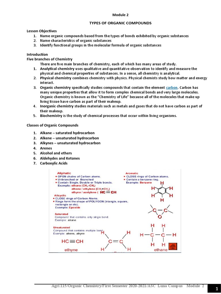 Types of Organic Compounds Overview | PDF | Alkane | Organic Chemistry
