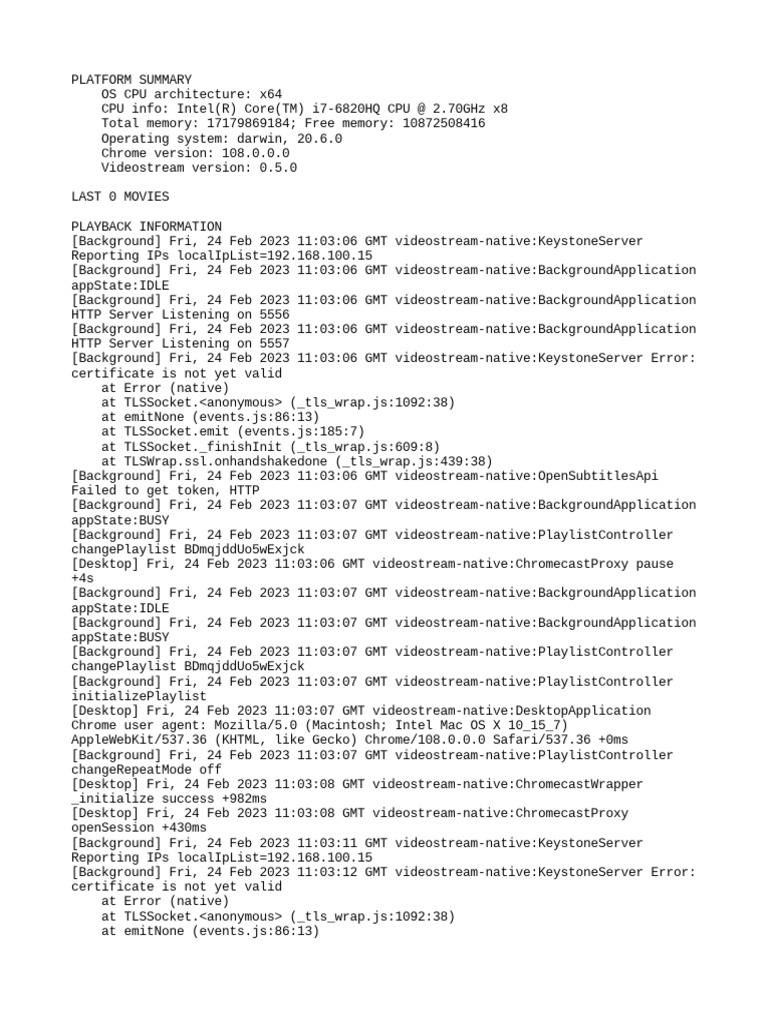 Videostream Playback and Error Log | PDF