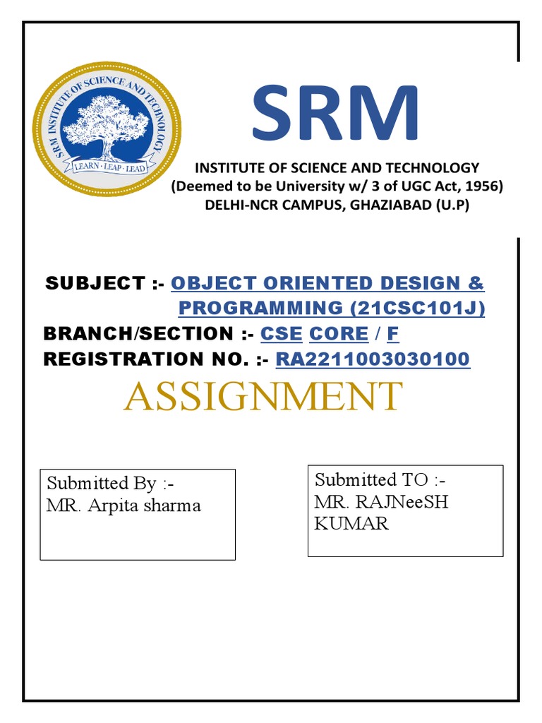 SRM Assignment Front Page Design | PDF