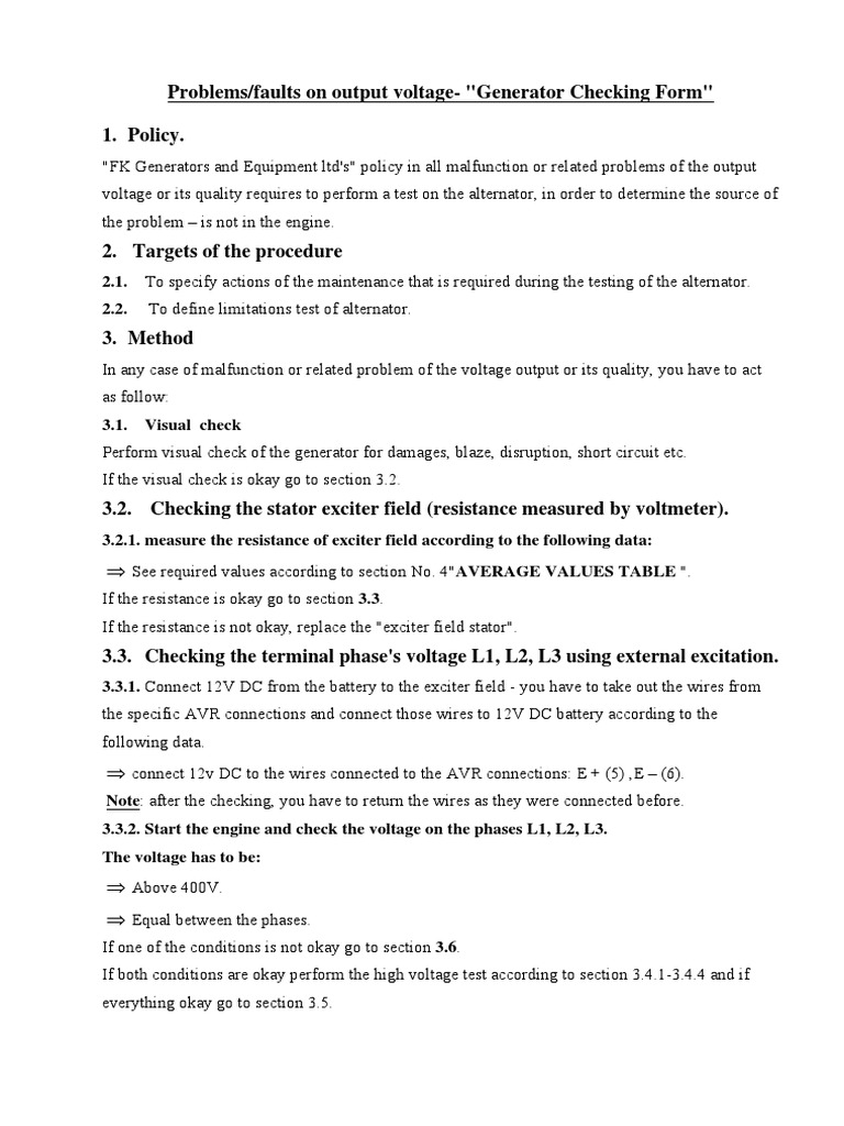 Generator Troubleshooting Procedure A StepbyStep Guide for Testing