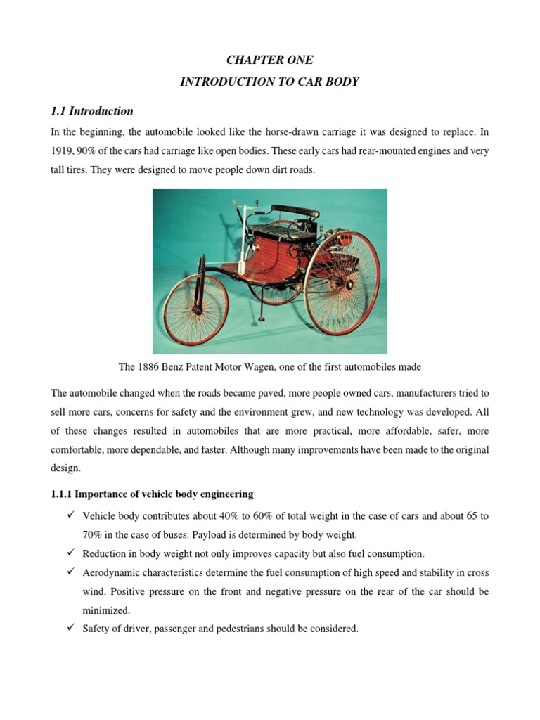 Chapter One Introduction To Car Body: 1.1.1 Importance of Vehicle Body ...