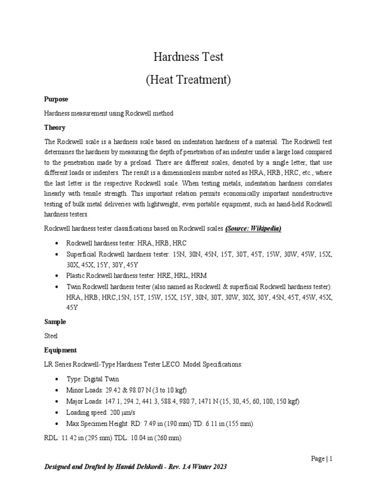 Lab 4 5 Hardness Heat Treatment | PDF | Steel | Materials
