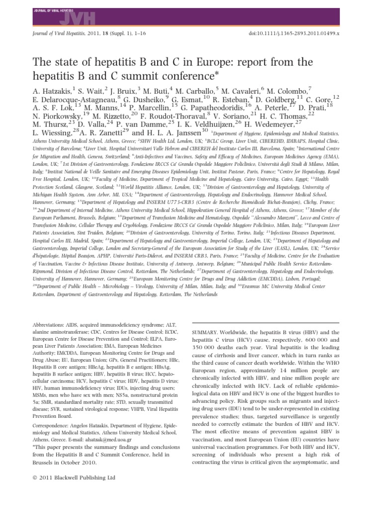 Hepatitis B and C in Europe: Summit Report | PDF | Hepatitis | Hepatitis C