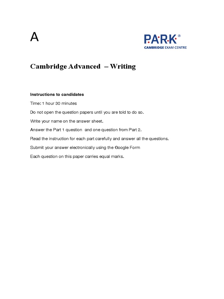 Cambridge Advanced - Writing: Instructions To Candidates | PDF