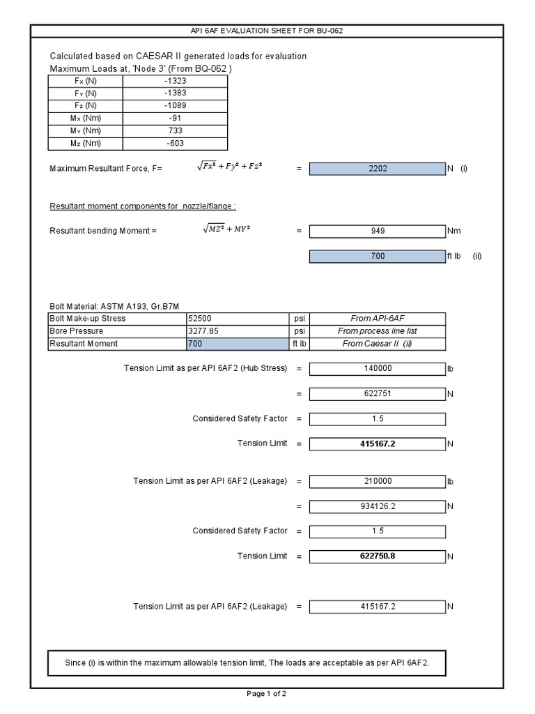 API 6AF2 Nozzle Load Evaluation | PDF | Physical Sciences | Classical ...