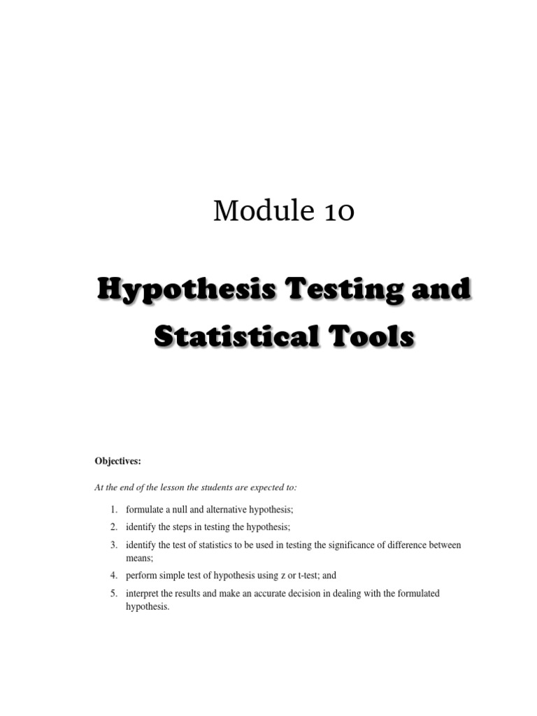 Module10 hypothesis testing and statistical tools business pdf