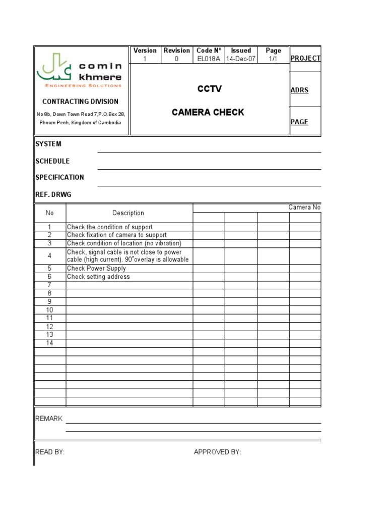 Cctv camera check version revision issued project code n pdf