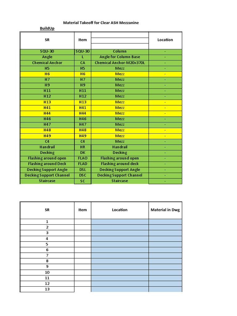 Material Takeoff For Clear ASH Mezzanine PDF Civil Engineering