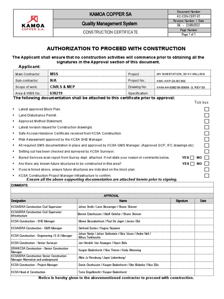 KC-CON-CERT-01 - Construction Certificate - Rev.06 - LATEST | PDF