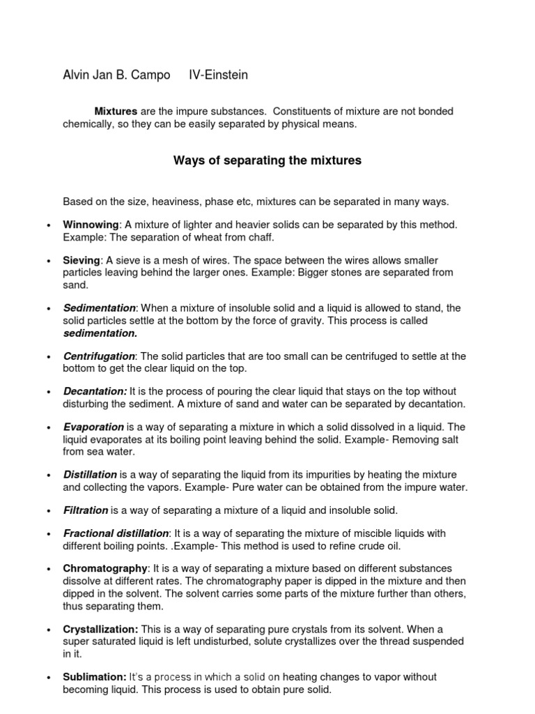 Separating Mixtures | PDF | Science & Mathematics
