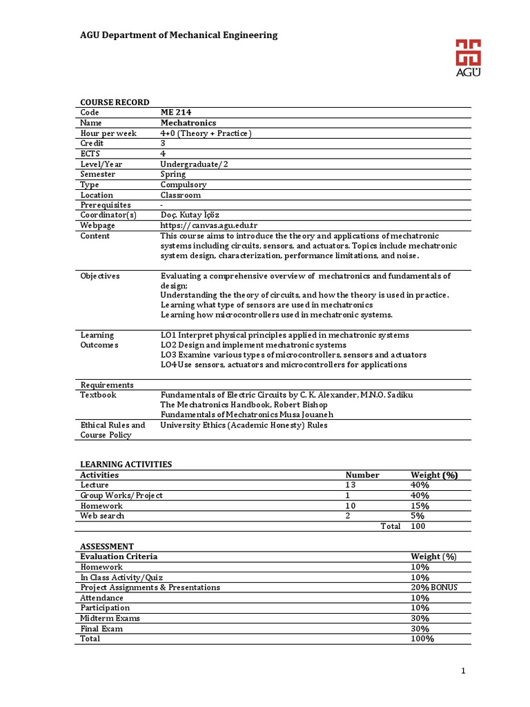 Ucr Mechanical Engineering Course Plan 2023