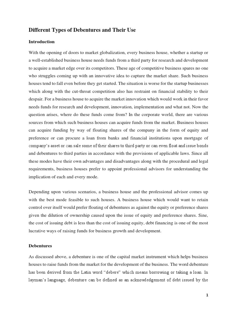 Different Types Of Debentures And Their Use Pdf Security Interest