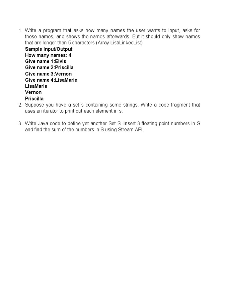 Sample Input List