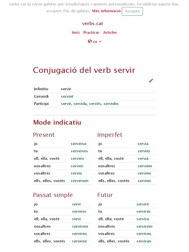 Conjugació Del Verb Català Servir | PDF